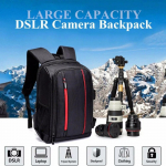 T&auml;iustatud fotograafia seljakott Veekindel multifunktsionaalne digitaalne Dslr-kaamera videokott vihmakattega SLR-kaamerakott, polsterdatud fotograafile must