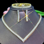 CMM 3 tk. Kvaliteetsed Dubai pruudi ehted, inkrusteeritud ruudukujuline AAA kuubik tsirkooniumoksiidist kaelakee k&otilde;rvar&otilde;ngaste k&auml;ev&otilde;ru komplekt naistele kuld