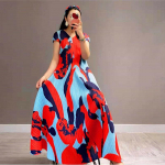 Prantsuse keskmise pikkusega kleit naistele Suvine uus toode temperament voldid mood tr&uuml;kk o kaelus l&uuml;hikeste varrukatega &otilde;huke kleit naiste M punane