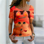 Armas kassi digitaalne 3D prinditud naiste T-s&auml;rk l&uuml;hikeste varrukatega suvine vabaaja kaldus krae, isikup&auml;rastatud naiste topid, riided L