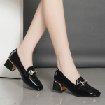 Uus moodne heledast nahast naiste kandiline pea, paksud kontsad, keskmise kontsaga naiste kingad, nahast kingad peot&ouml;&ouml;ks 35 must