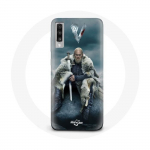 &Uuml;mbris Samsung Galaxy A50 Vikings Series 6. hooaja jaoks Ragnar Lothbroki logo V M&otilde;&otilde;k, hall h&auml;gune taust