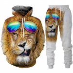 Personality Lion 3D Printiga kapuuts/spordidress Meeste lahedad kapuutsiga dressipluusid+p&uuml;ksid Jooksukost&uuml;&uuml;m Hip Hop Meeste t&auml;navar&otilde;ivaste r&otilde;ivakomplekt M