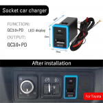 12-24 V kahe USB autolaadija pesa PD t&uuml;&uuml;p C/QC 3.0 kiirlaadija toiteadapter Toyota jaoks