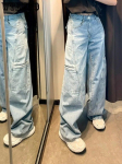 Vintage 90S kottis sirged teksap&uuml;ksid naiste Y2K k&otilde;rge v&ouml;&ouml;kohaga avara laia s&auml;&auml;rega Teksad Naiste t&auml;navar&otilde;ivad T&auml;ielikud vabaaja p&uuml;ksid Uus 4XL sinine