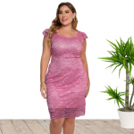 Suures suuruses naiste kleit Suvised seksikad pitskleidid 1XL roosa