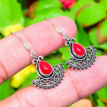 Natural Italian Red Coral Gemstone 925 Sterling Silver Earring 1.58 p9r40
