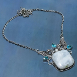 Natural Rainbow Moonstone, Topaz Gemstone 925 Sterling Silver Necklace 18 l8k65
