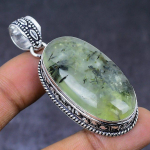 Natural Prehnite Gemstone Handmade 925 Steling Silver Jewelry Pendant 2.25 d3f11