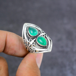 Natural Green Onyx Gemstone Handmade 925 Sterling Silver Gift Ring Size 8 u0d04