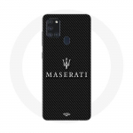 Coque Maniacase pour Samsung Galaxy A21s maserati blanc fond carbonne