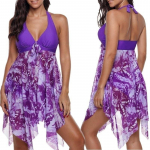 Suvised naiste kaheosalise seelikuga ujumistrikoo Beach Wear Plus Size Oversized tr&uuml;kitud siidist &auml;&auml;rega pitsidega hingav ujumistrikoo S lilla