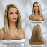 HAIRCUBE Pruunide salguga parukas Inimese juuksed Sirge Bob Pitsi esiosa parukad naistele 14 tolli Blond Remy Inimese juuksed K&uuml;lgmise lahkuga Pitsi lahkuga parukas