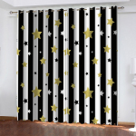 3D Must Valge Sinise Triibulise Pentagonaalse T&auml;he Mustriga P&auml;ikesekardinad Luksuslik Elutoa Kaunistus Magamistoa &Otilde;hukesed Kardinad 100W130H(CM)40x51in&Grommet Top