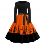 Naiste vintage klassikaline kleit kaelusega v&ouml;&ouml;kohaga kikilips, pikkade varrukatega Halloweeni tr&uuml;kiga V-kaelusega kiikkleit L