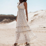 Suvine temperament Bohemian Long Dress Naiste pitsist lapiline kleit suur &auml;&auml;risega L beež