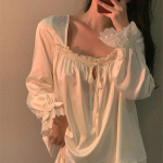 Naiste &ouml;&ouml;s&auml;rgid s&auml;&auml;re keskel, t&auml;isnurkne kaelus, pikkade varrukatega, n&ouml;&ouml;riga volangidega kleit, suur suurus XXXL valge