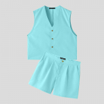 INCERUN Kaheosalised &uuml;likonnad, meeste varrukateta vestid, l&uuml;hikesed p&uuml;ksid, vabaaja t&otilde;mblukuga l&uuml;hikeste p&uuml;kste komplektid S must