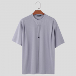 INCERUN Meeste keti Dekoratiivsed Crewneck Solid l&uuml;hikeste varrukatega topid Suvised T-s&auml;rgid L hall v&auml;rv