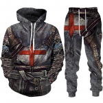 Uus Meeste retro Knight Templar Armour Hoodie 3D Prinditud Meeste Hoodid Vabaaja spordir&otilde;ivad spordip&uuml;ksid Kaheosaline komplekt &Uuml;likond S