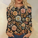 Naiste Mood Vabaaja Retro Prindiga &Uuml;mara Kaelusega Pikkade Varrukatega Dekoratiivne T-s&auml;rk Topp XXXL