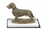 Dachshund Wire-haired, Wiener dog, Badger dog - dog figurine, statue on white marble, trophy for Art-Dog dog show exhibition