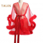 Naise &ouml;&ouml;s&auml;rk Plush-&auml;&auml;reline &uuml;li&otilde;huke l&auml;bipaistev v&otilde;rkkangas koos reguleeritava v&ouml;&ouml;koha lipsuga, &uuml;hev&auml;rviline plisseeritud sluty pidžaama peor&otilde;ivad magamisriided S punane