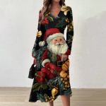 Naiste s&uuml;gis- ja talvine vabaajamoodne V-kaelusega pikkade varrukatega pikk kleit L