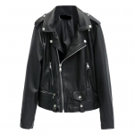 Naiste jakk Kunstnahast sileda pinnaga Keeratav krae T&otilde;mblukuga t&otilde;mblukk Kaunistusega pikad varrukad M must