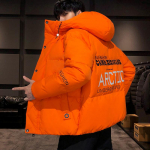 Talvine meeste v&auml;rviline mullmantel, lahtine paks jakk, meeste t&auml;navamood, hip-hop parka, Korea riided, puhvjakk, soe jakk XL oranž