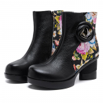 Naiste ehtsast nahast saapad 2024 Mood k&auml;sitsi valmistatud retrosaapad K&otilde;rged kontsad Poolsaapad Naiste veisenahast lillelised kingad 225 beež