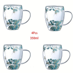 4 tk kuivatatud lilled klaasist kohvikruusid sees 11,83 untsi kahe seinaga espresso kohvitassid Soojusisolatsiooniga veetassid Suvised ja talvised joogin&otilde;ud s&uuml;nnip&auml;evakingitus