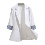 Naiste &uuml;likonna mantli rev 3/4 varrukatega triibulised k&auml;tised &uuml;likonna jope &uuml;he n&ouml;&ouml;biga taskud, lahtised &auml;ririided L valge
