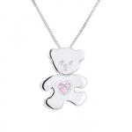 Pendentif Enfant - L&Eacute;A & ARTHUR - OURSON C&OElig;UR ROSE - Or Blanc 375 - Zirconium Rose - Bijou Fille