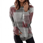 Naiste &uuml;markaelusega topid, puuvillased naiste vabaajamood, lillemustriga pikkade varrukatega O-kaelusega pullover-pluus L sinine