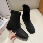 Mood kandilise varbaga seemisnahast l&uuml;hikesed saapad naiste s&uuml;gistalv elastne paks konts tagasi lukuga poolsaapad mood hall must Botas De Mujer 35 must