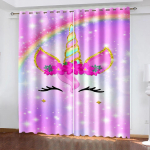 2 Paneeli Vikerkaare Hobune &Uuml;kssarvik Valgust Filtreerivad Kardinad Lastetoa Kardinad Poiste T&uuml;drukute Magamistuba Elutuba Dekoratiivkardinad W70H185(CM)x2pcs&Grommet Top