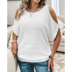 HNXC naiste moe vabaaja suvine &uuml;hev&auml;rvilise tr&uuml;kiga l&uuml;hikeste varrukatega O-kaelusega pluusid ja s&auml;rgid S valge