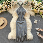 Elegantne &uuml;hev&auml;rvilised naiste kleidid, kootud V-kaelusega, seljaosata, elastsed kleidid naistele, salendavad bodycon kleidikomplektid One Size hall v&auml;rv