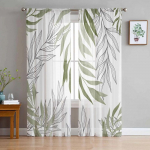 Paju Lehe Mustriga Salveirohekad L&auml;bipaistvad Kardinad Elutoa Kaunistuseks Akna Kardinad K&ouml;&ouml;ki T&uuml;ll Voile Organza Kardinad W135 x H115cm x1