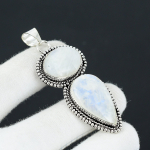 Naturaalne Kuukivi Gemstone K&auml;sit&ouml;&ouml; 925 Sterling H&otilde;be Ehted Ripats, Kahekordne Kivi Ripats, Puhkusekingitus Talle Ehted Erilisteks S&uuml;ndmusteks 2.75" valge