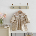 Sweet Kids Beebit&uuml;drukute pikkade varrukatega lilletr&uuml;kk Printsesskleit S&uuml;gisene beebinukk-krae kleit Lasteriiete kleit 130cm beež