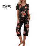 2 tk/komplekt naiste suvepidžaamad lilleprinteriga V kaelusega l&uuml;hikeste varrukatega s&auml;rk elastne v&ouml;&ouml;koht k&auml;rbitud p&uuml;ksid kodur&otilde;ivad vabaaja varustus kevadised magamisriided XXL roosa