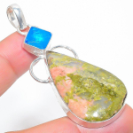 Unakite, Blue Topaz Handmade 925 Sterling Silver Pendant 2.56 q1i09