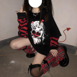 Y2K naiste gooti stiilis naiste dressipluus Harajuku gooti triibuline v&otilde;ltskaheosaline kapuutsiga dressipluus S