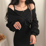 Prantsuse temperamendi libisemiskleit + pluus T-s&auml;rk pikkade varrukatega &uuml;likond naiste &otilde;huke &uuml;hev&auml;rviline kleit S