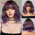 Hallid lillad roosad l&uuml;hikesed Bob s&uuml;nteetilised parukad tukkidega Curly Cosplay Ombre parukas naistele Afro Natural Wave kuumakindlate juustega