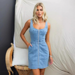 IHUASU Kevad Suvi Varrukateta U-kaelusega Vabaaja Kitsas Denim Varrukateta Kleit Naistele S helesinine v&auml;rv