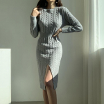 Isikup&auml;rastatud mitmek&uuml;lgne &uuml;mara kaelusega praetud taigna keerdmuster, kahesuunaline disain, ettevaatlik masinaga poolitatud kampsun kleit naistele