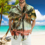 Meeste moodne lahtine Hawaii tr&uuml;kitud l&uuml;hikeste varrukatega rannas&auml;rk M